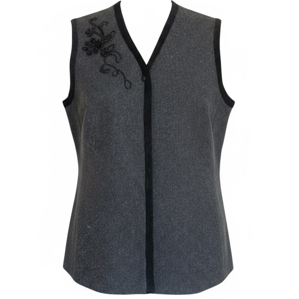 Orvis Vtg Made in USA Wool Vest Gray Embroidered Lined Dark Academia Lagenlook